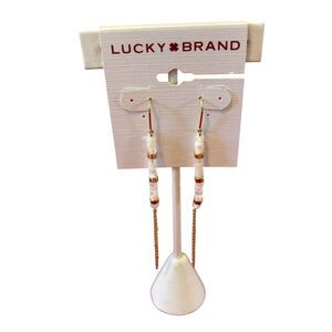 Pearly White & Gold Beaded Threader Earrings.